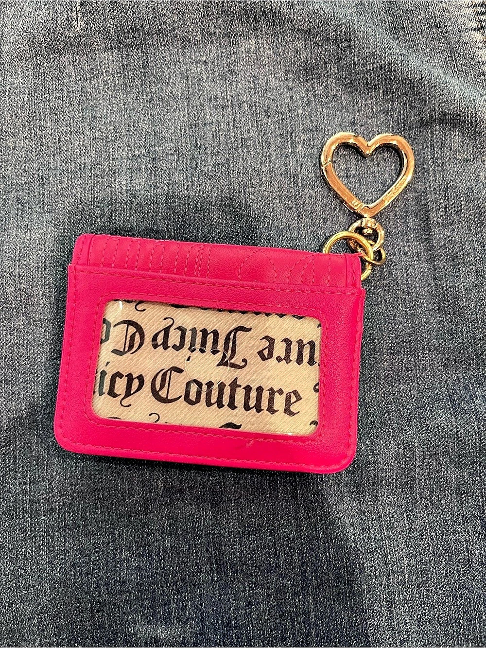 Juicy Couture Heart Keychain Card Case Wallet Pink